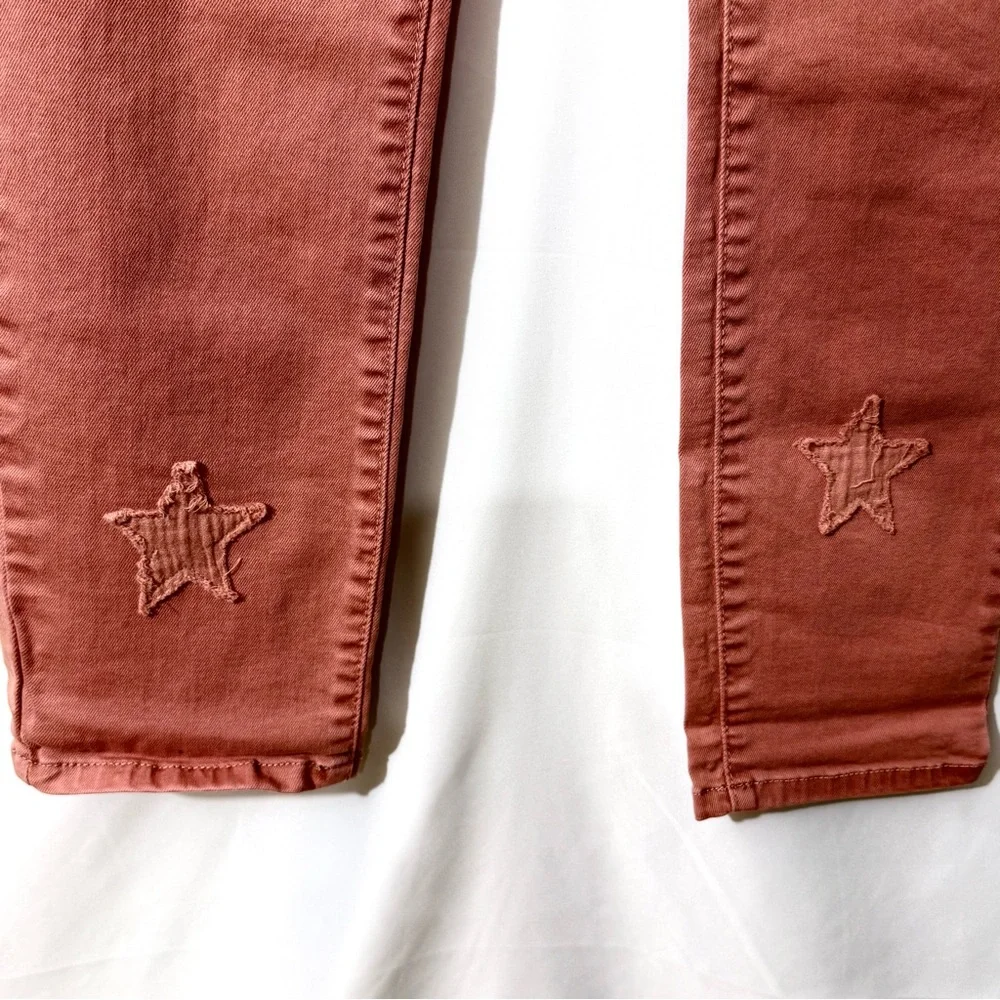 Listicle Skinny Acid Wash High Rise Jeans W/ Star Shape Fray Patches Size Small